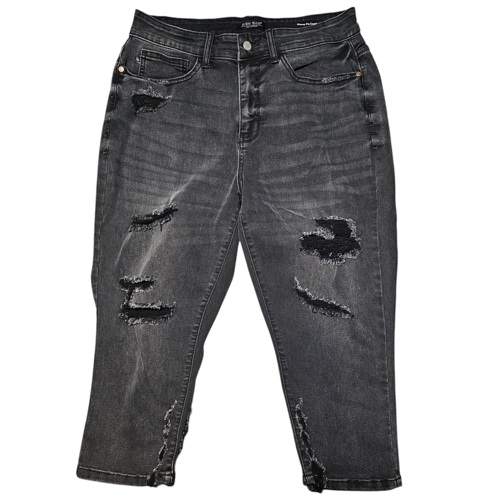 Judy Blue Jeans Emma High Rise Skinny Fit Capris 16W Destroyed Black - Picture 1 of 14